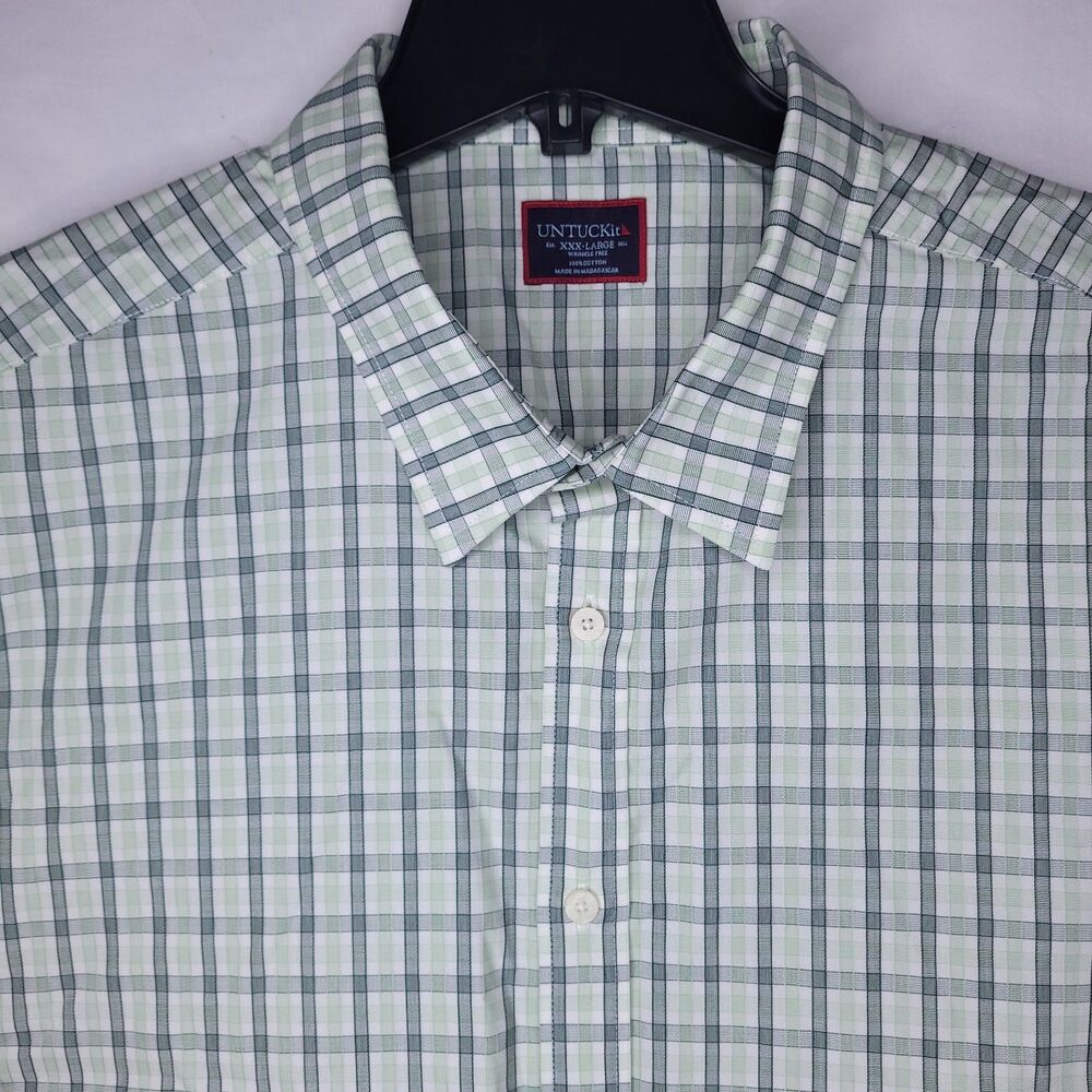 Untuckit Shirt Mens 3XL Plaid Green Durif 01096 Wrinkle Free Long Sleeve
